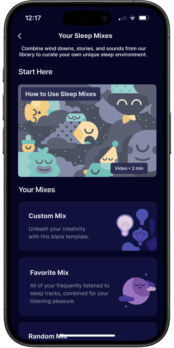 mockup of sleep mix main page