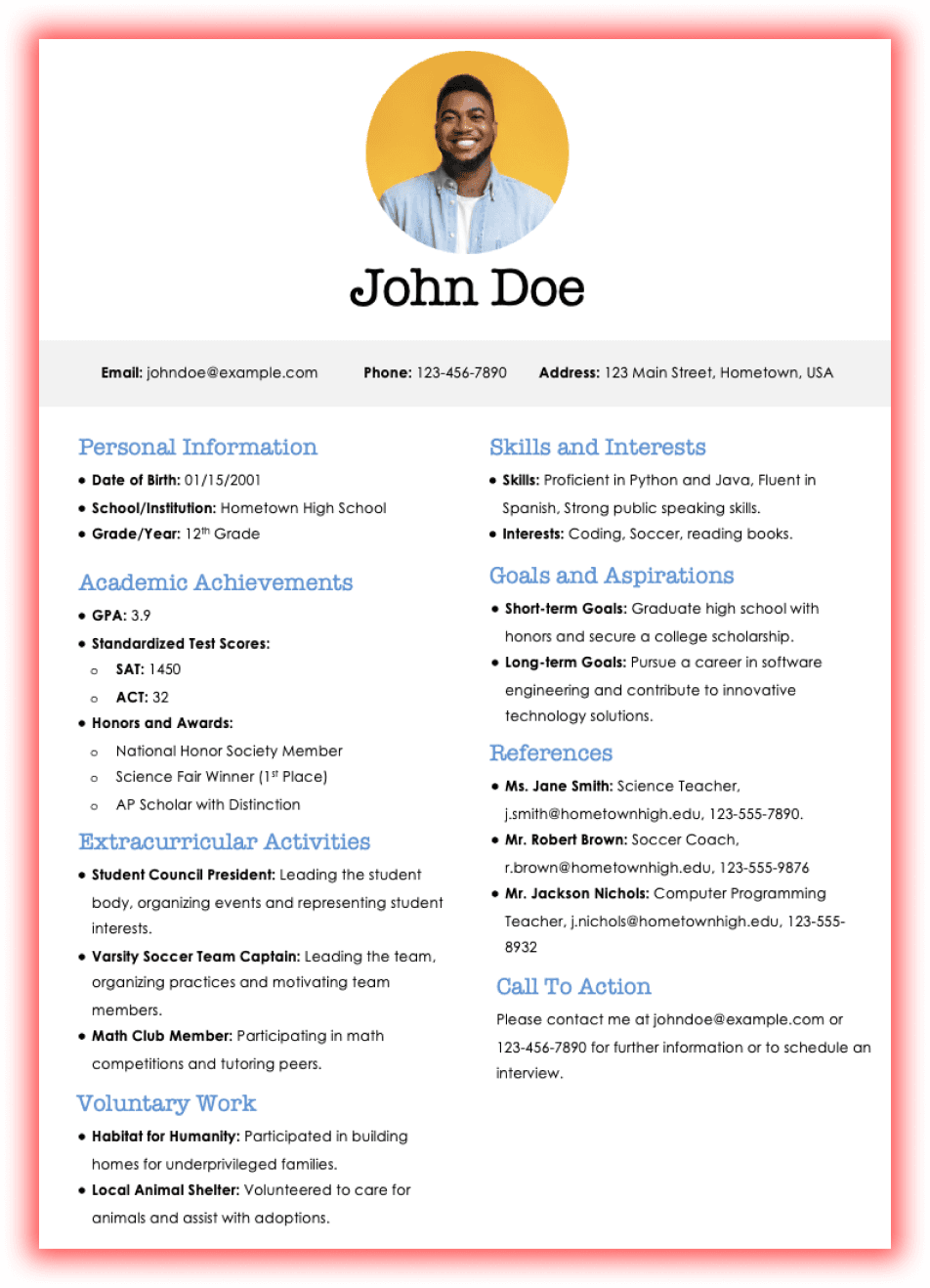 Student One-Pager Template