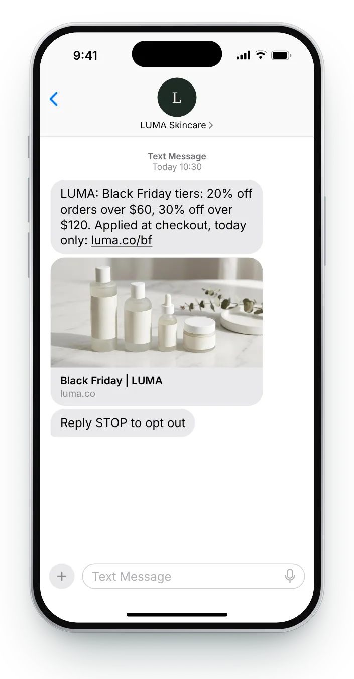 The more in the bag, the bigger the saving Black Friday text on an iPhone