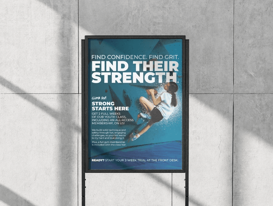 Print design mockup of climbing gym poster