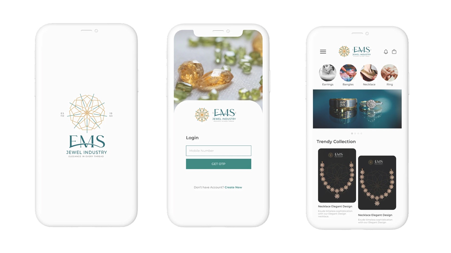 EMS Jewel Industry jewelry e-commerce mobile app design — Penguincil Design