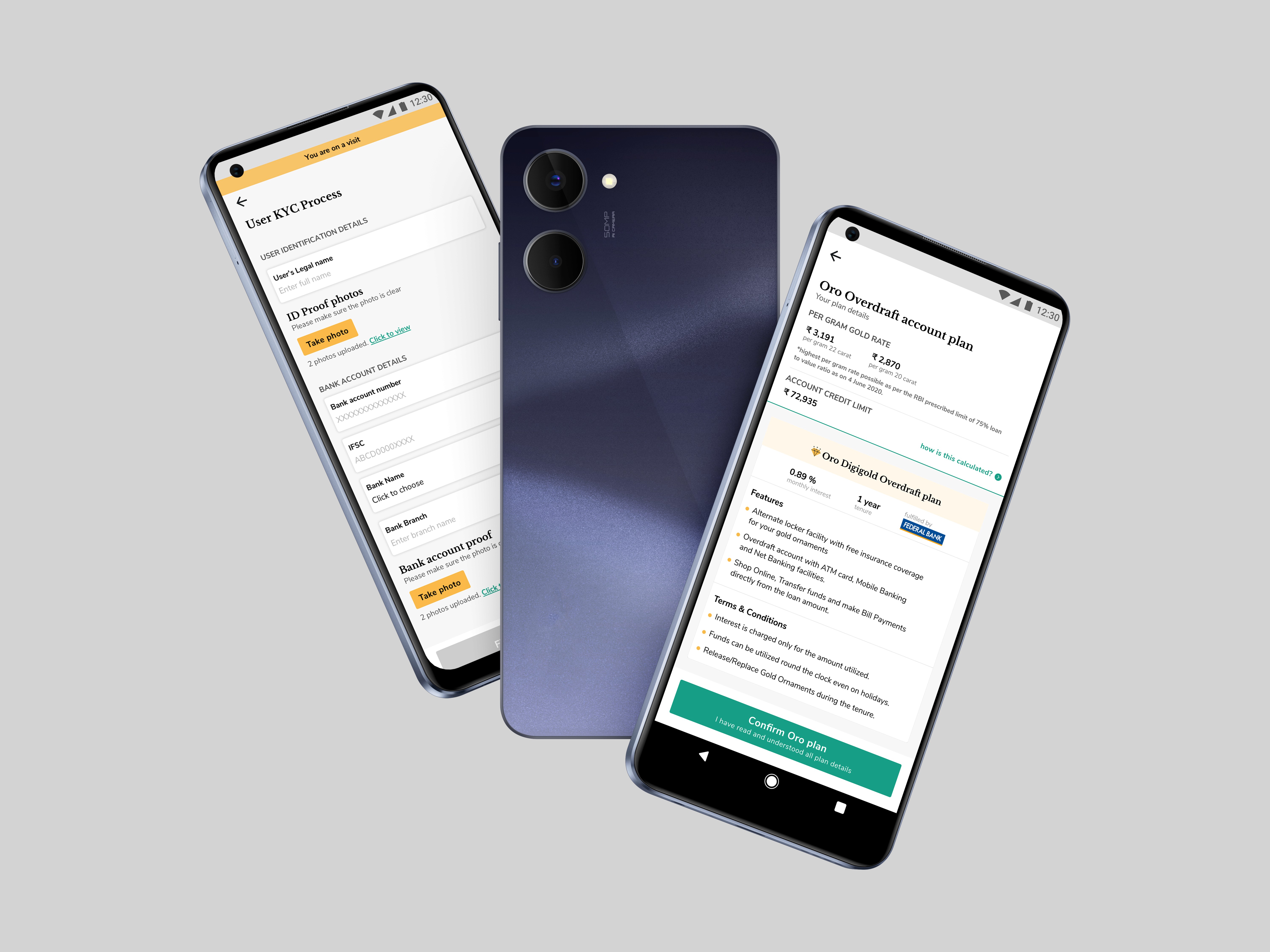 Mobile views displaying onboarding and gold plan purchase flow