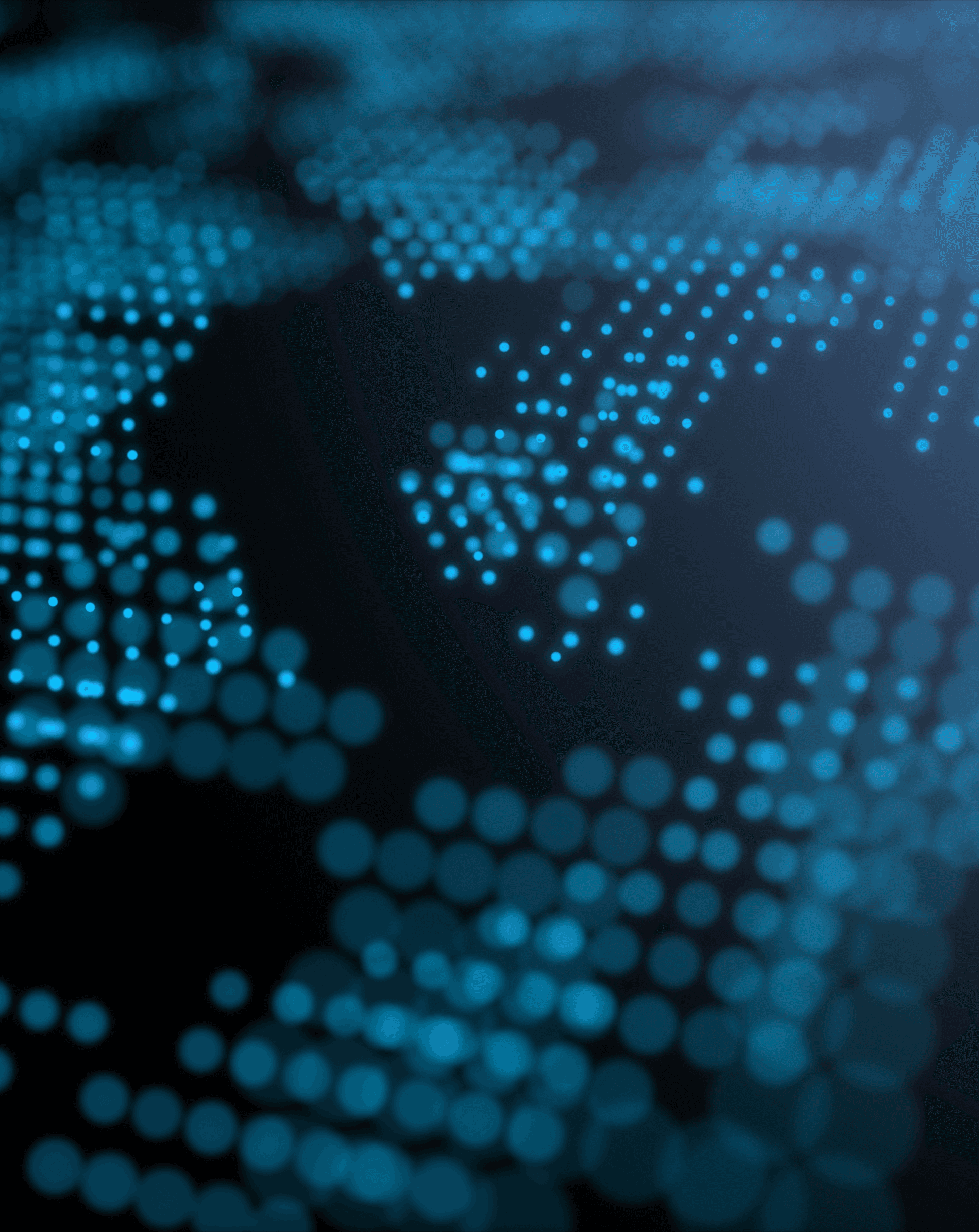 Abstract digital world map made of glowing blue dots, representing global connectivity and advanced technology.