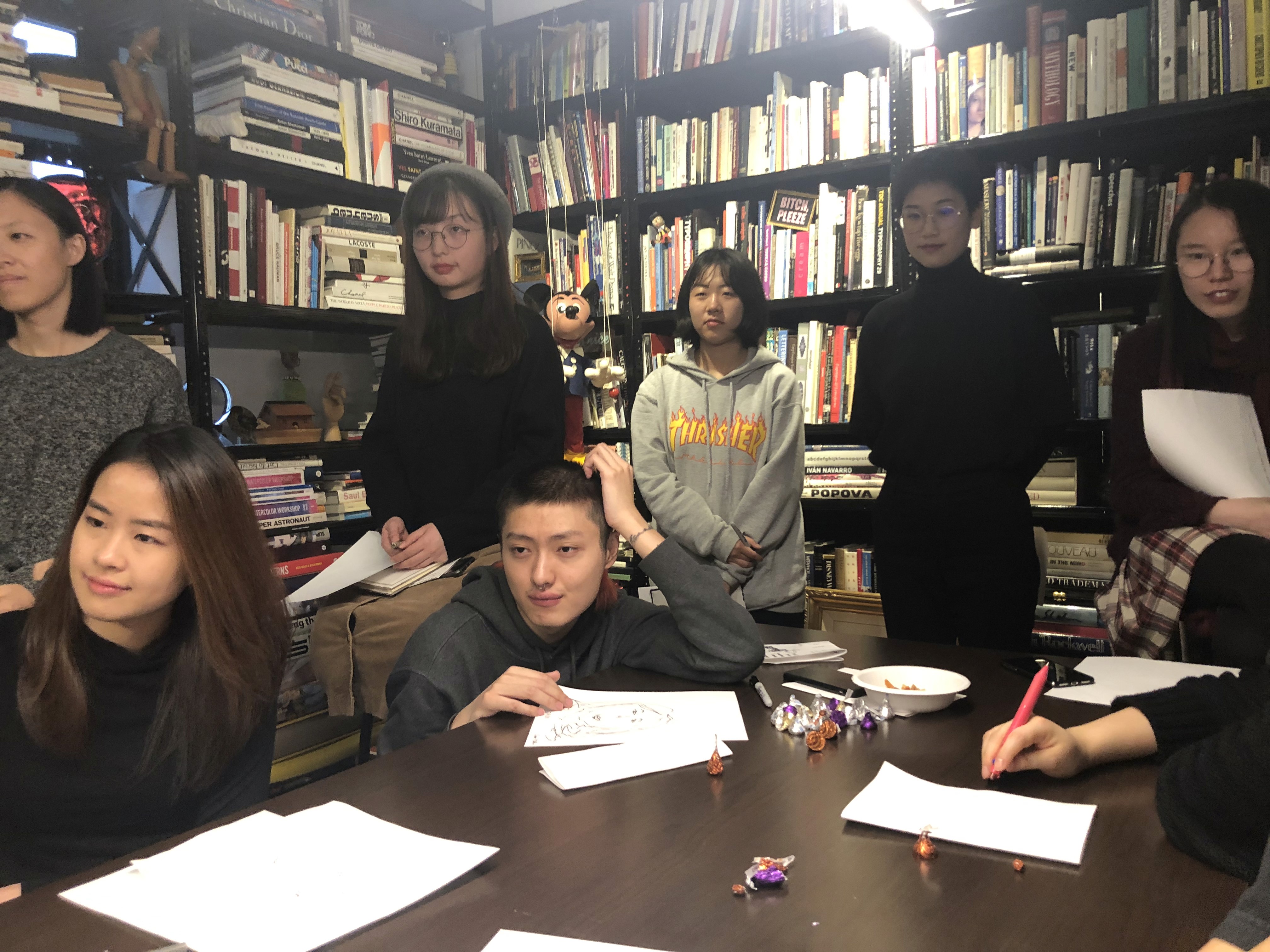students at the library listening