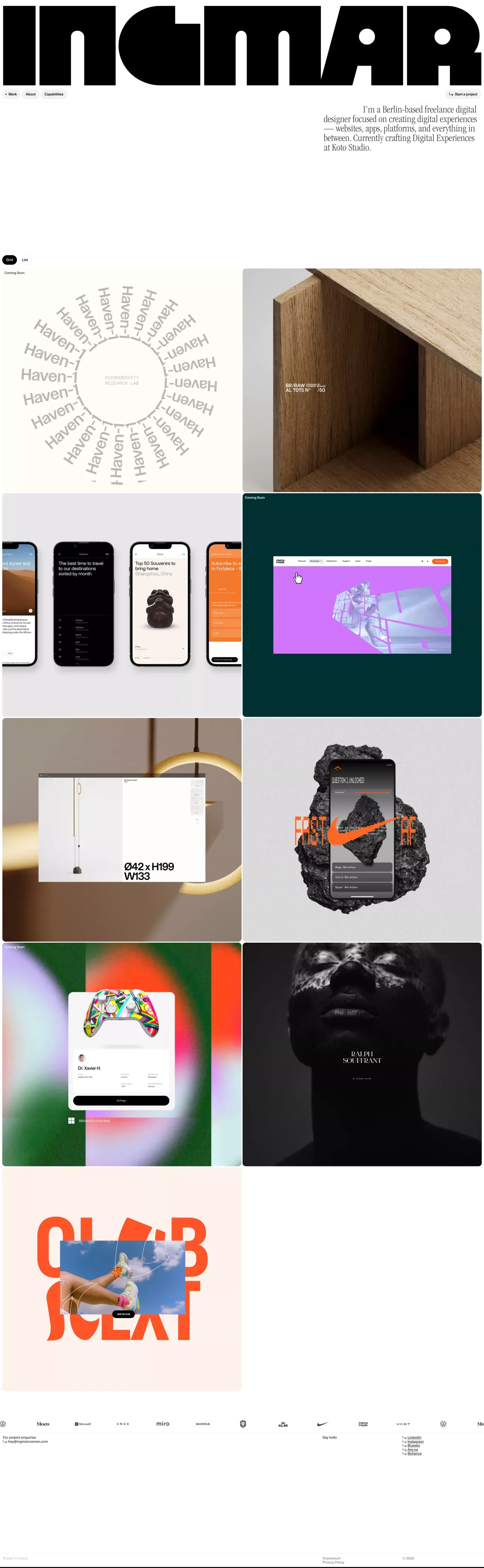 Ingmar Coenen - Digital Design Portfolio portfolio page screenshot showcasing Design design