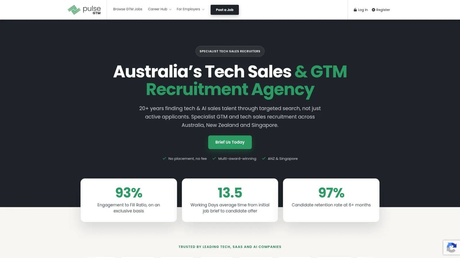 Pulse Recruitment technology sales recruitment homepage