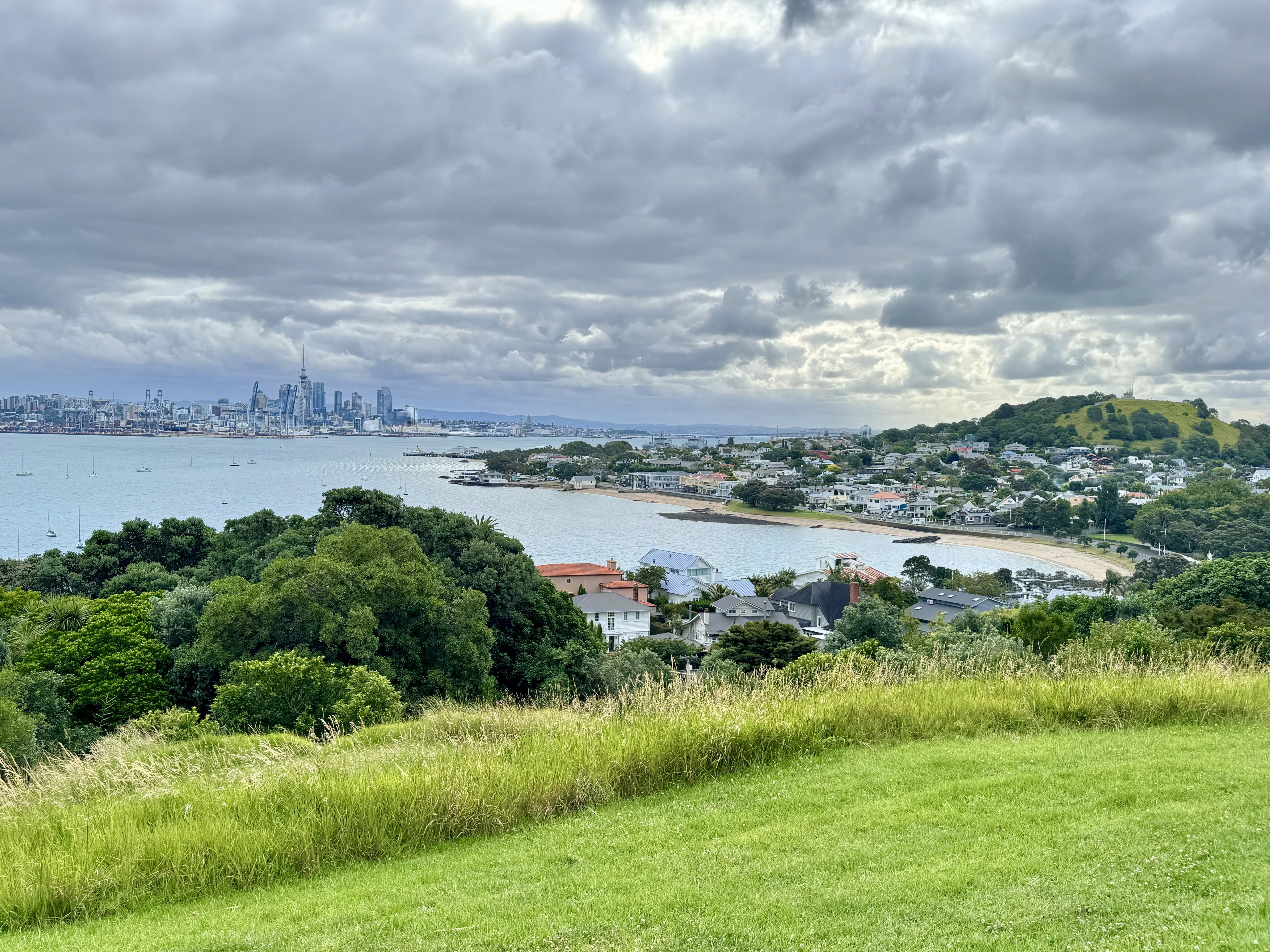 Cheltenham beach and Auckland skyline as seen from Maungauika