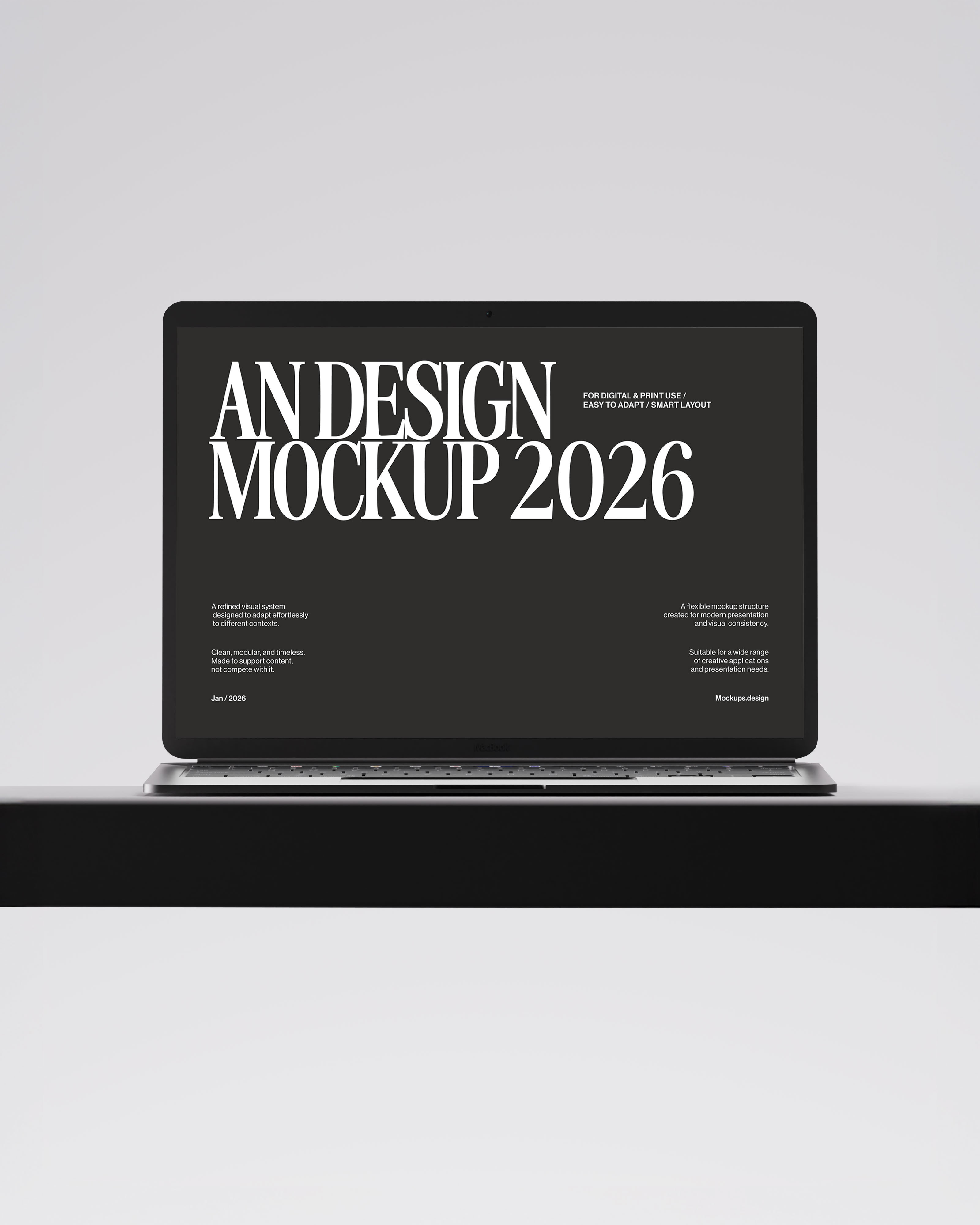 Laptop mockup with minimal background, clean studio setup