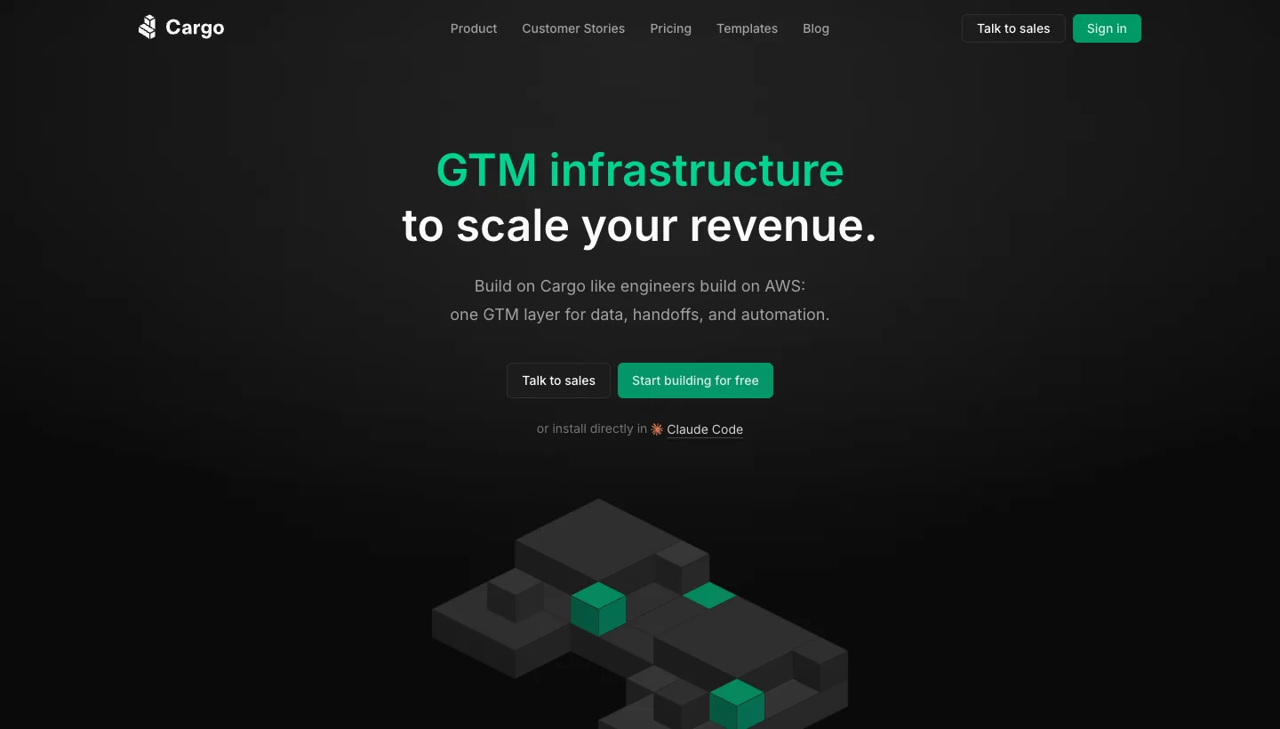Cargo homepage: AI revenue orchestration platform for multi-agent GTM workflows