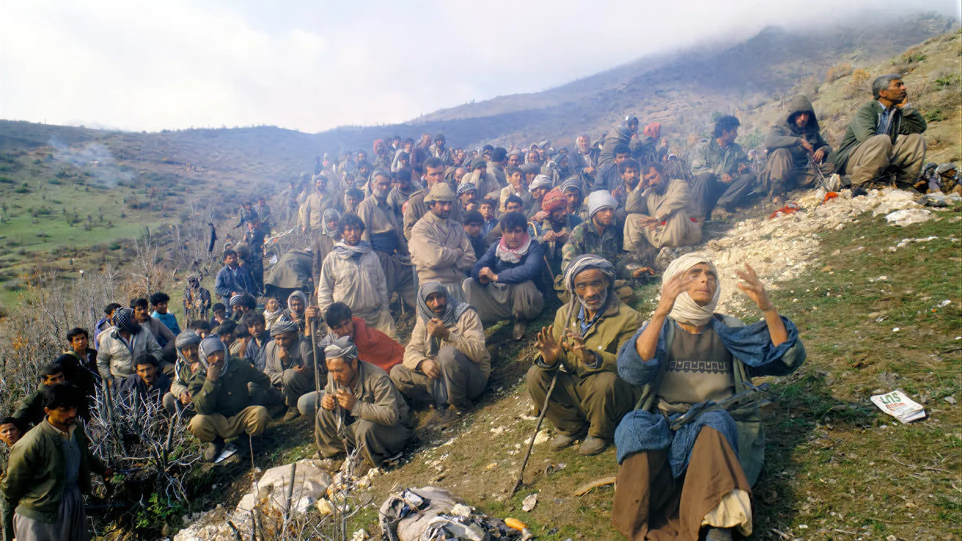 Kurdish refugees on a mountainside near the Turkey-Iraq border, April 1991