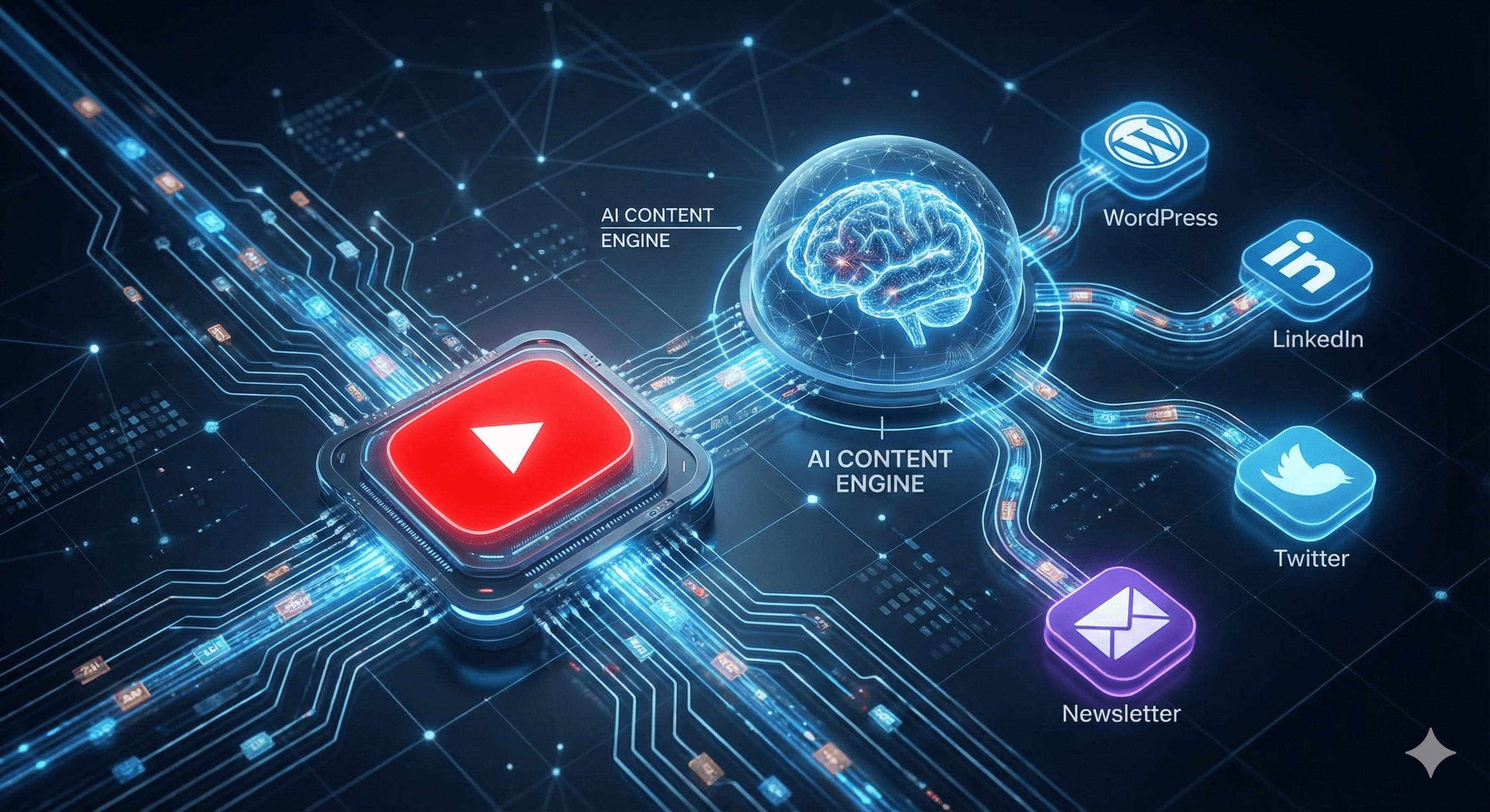 Schéma d'une automatisation YouTube intelligente via un agent IA central.