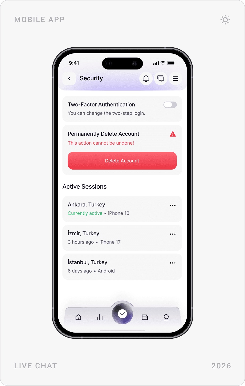 Professional Account Security Management Screen Design