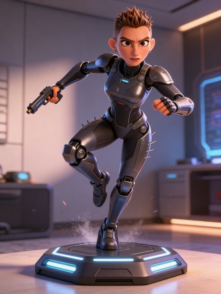 AI action figure doll, 3D female, highly detailed, futuristic, posed, free AI doll generator.