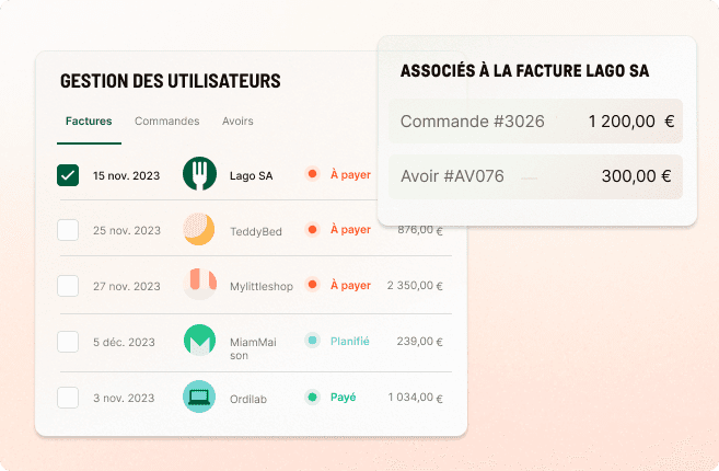 Tableau de bord Libeo avec gestions des utilisateurs et factures