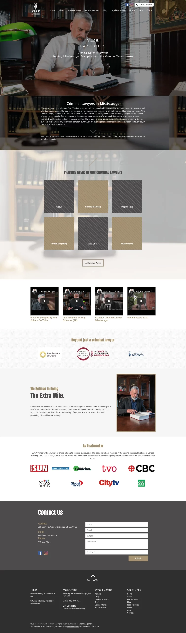 home page for virkbarristers website developed & designed by Dreams Agency Mississauga, Ontario