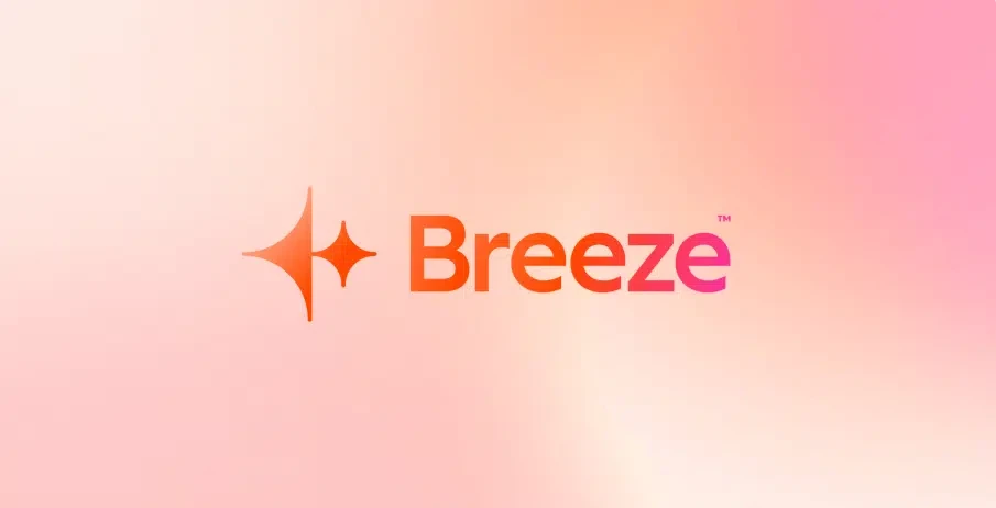 Logo von HubSpot Breeze AI auf zartem rosa-orangem Verlauf