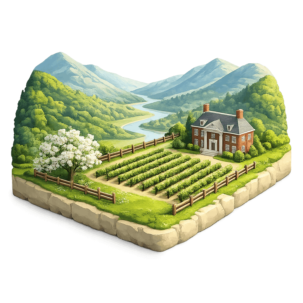 Artistic illustration of the Shenandoah Valley wine region.