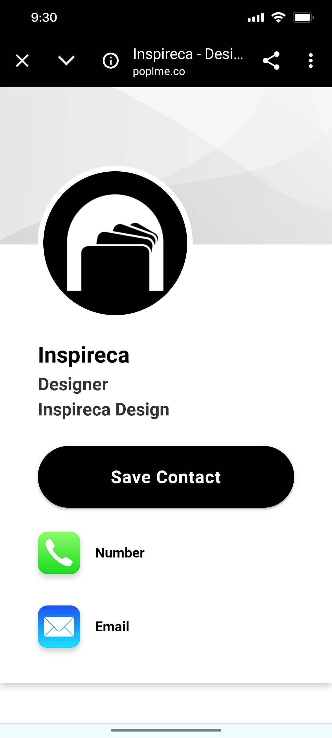 Popl Save Contact Screen