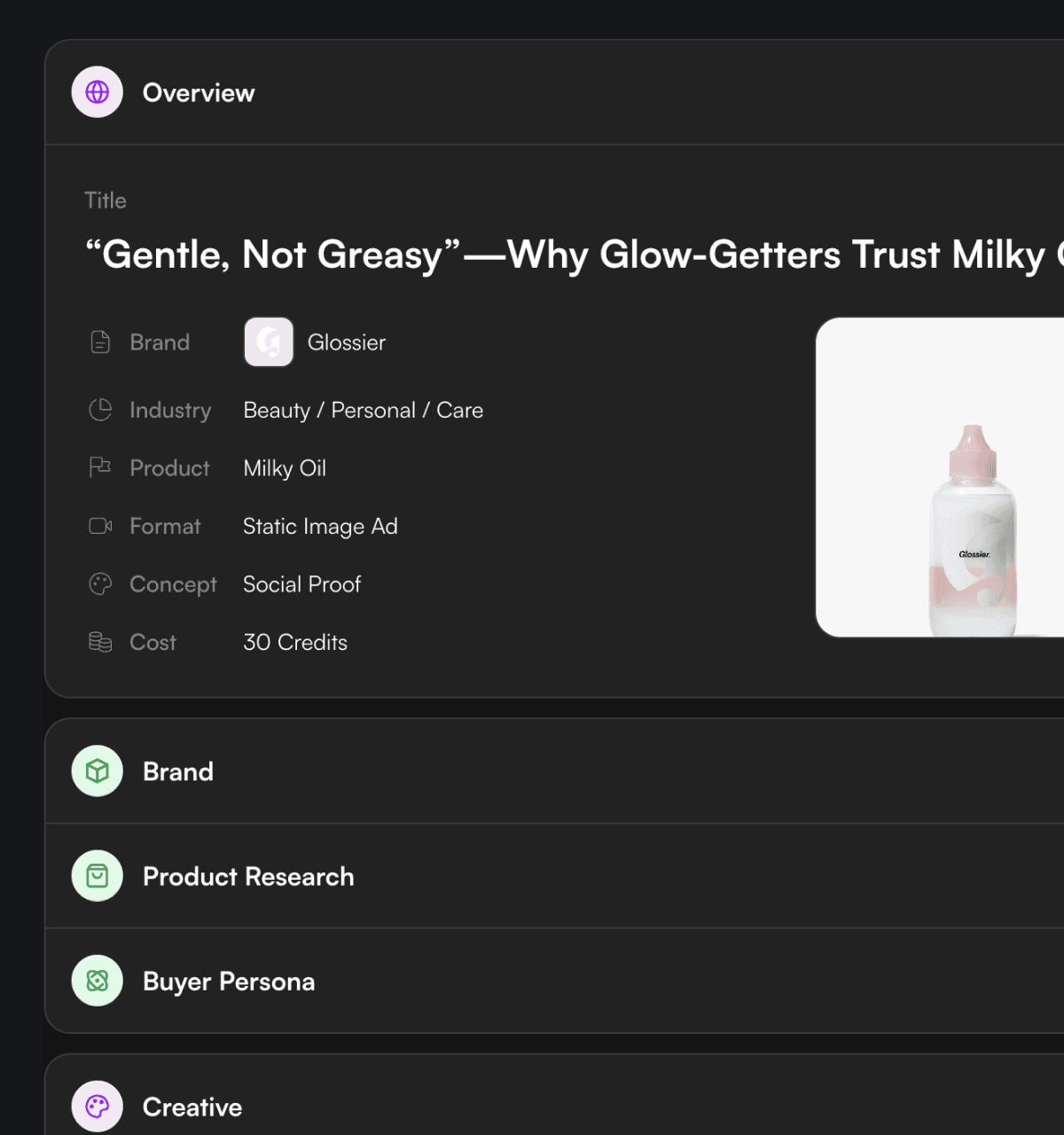 product brief admove ui snapshot