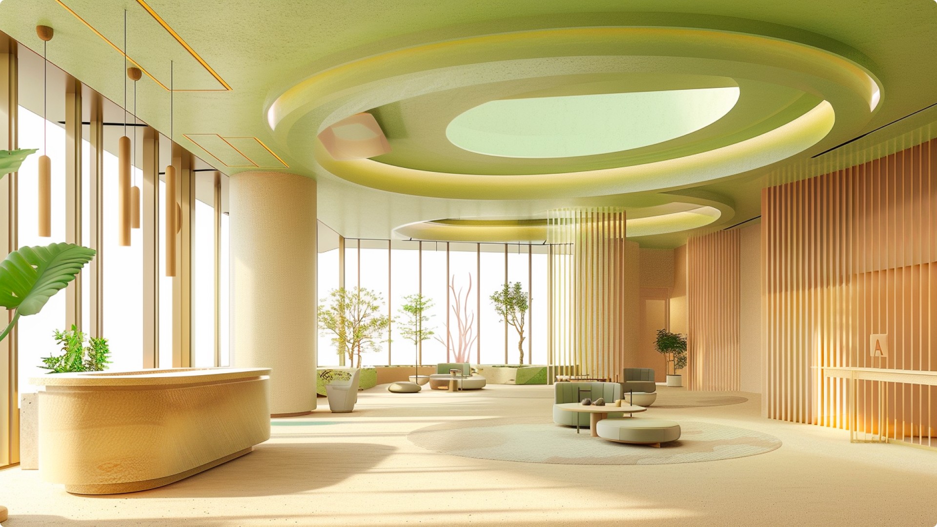 A serene bedroom with purple tones, a minimalist bed, wooden nightstands, and soft natural lighting.