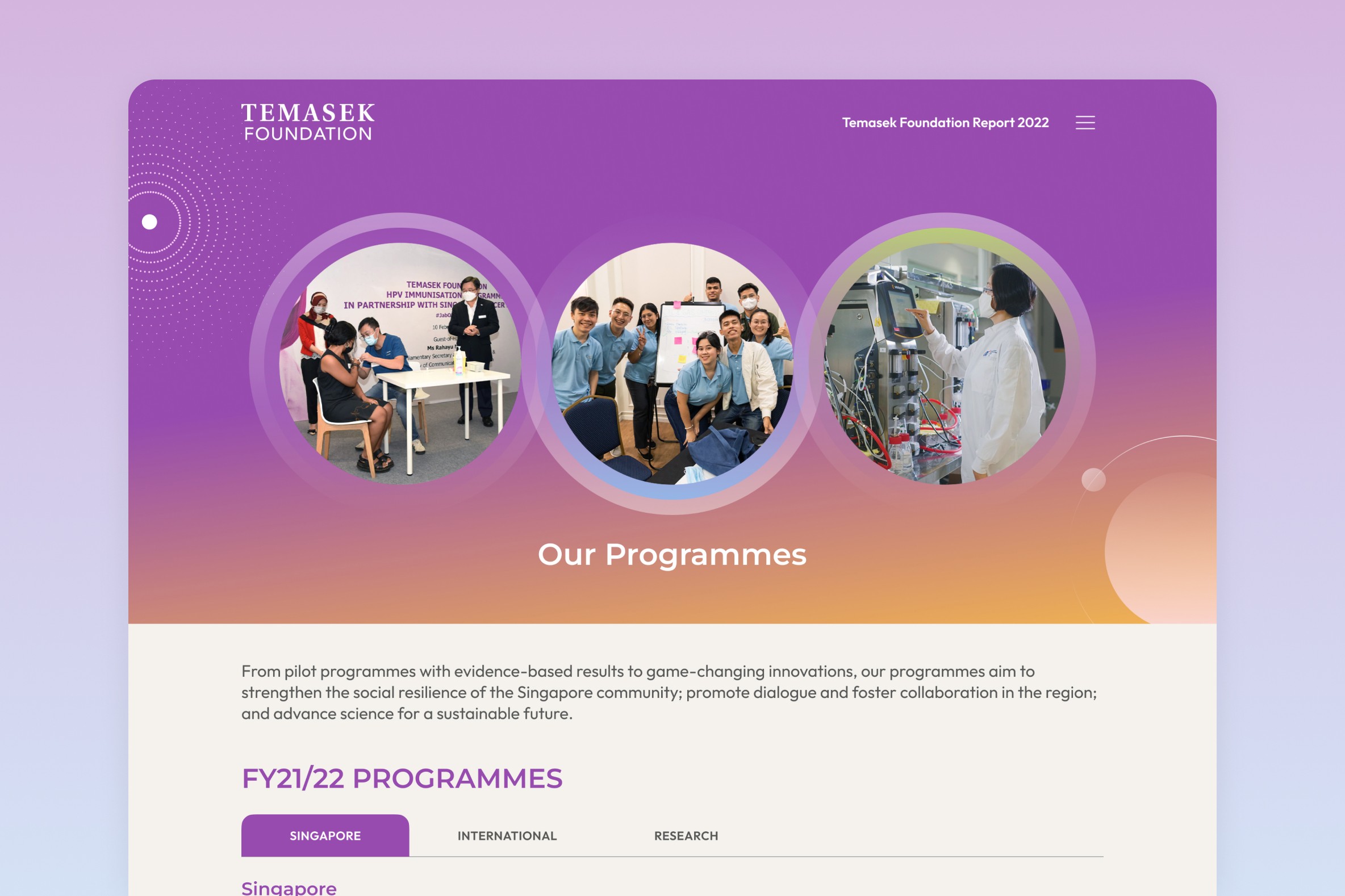 A browser showing Temasek Foundation's 'Our Programmes' page