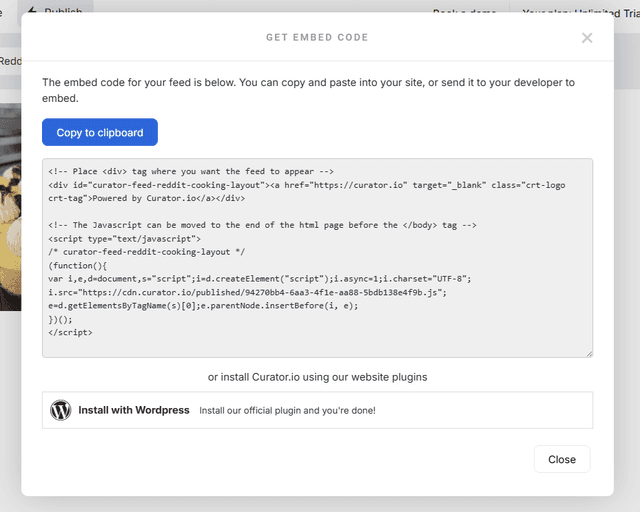 copy and paste html embed code anywhere in your site