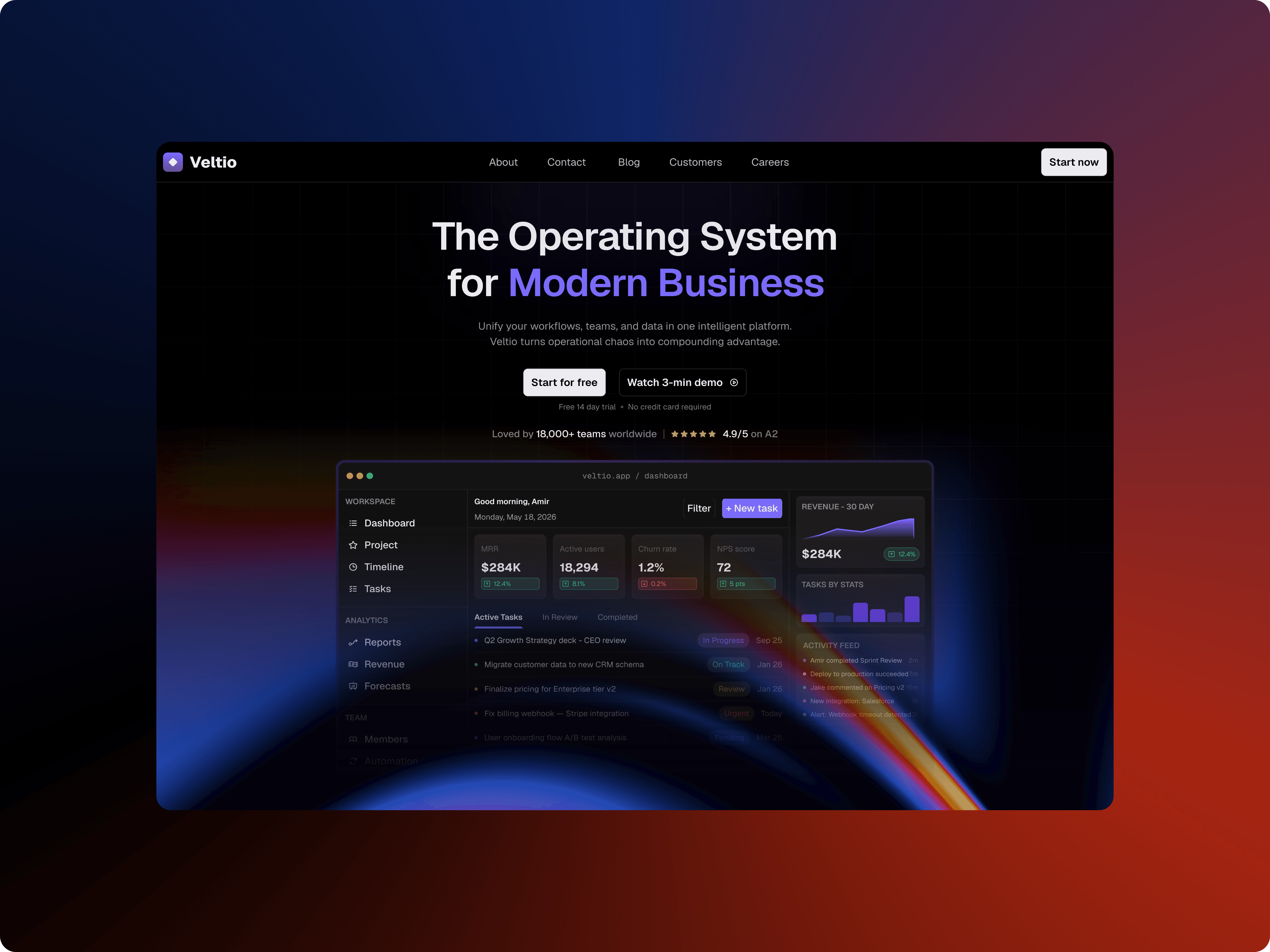 home page of Veltio website template