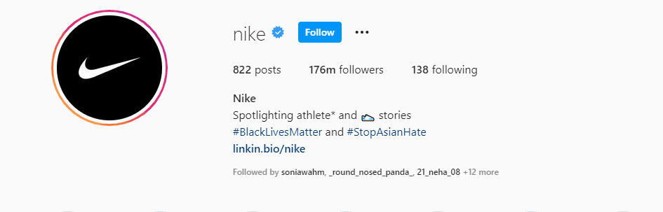 Nike Instagram bio
