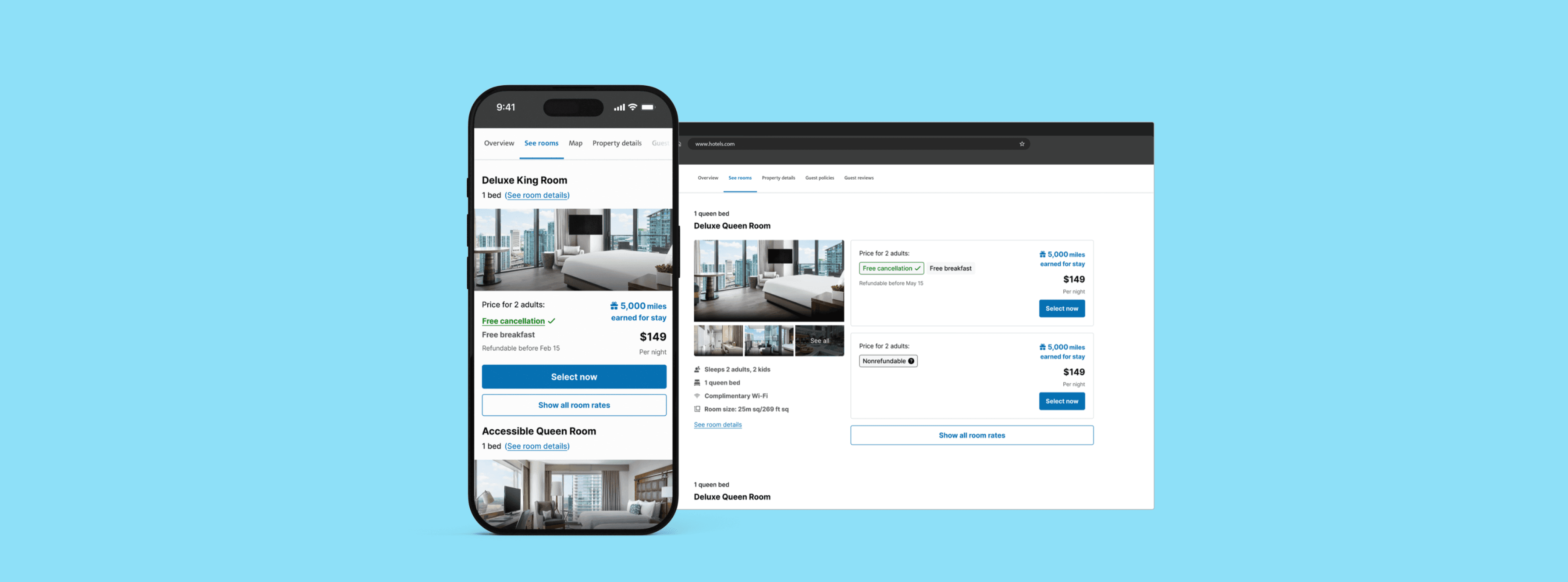 An image of an iPhone showing the new parent/child room groupings alongside the desktop iteration on a light blue background.