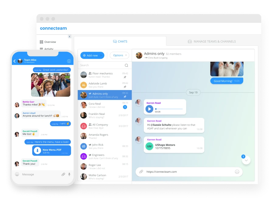 connecteam team chat app