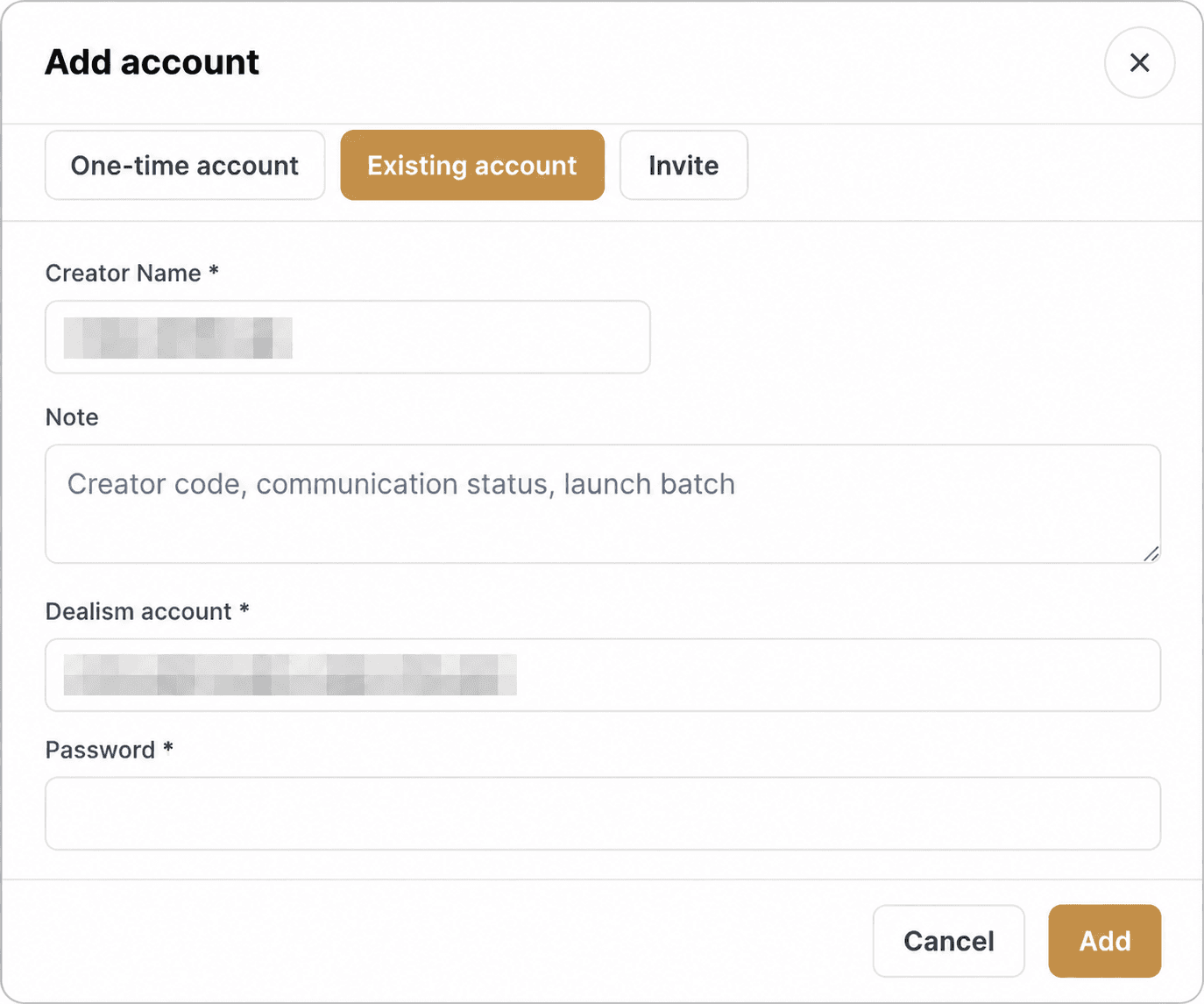 Add an existing account