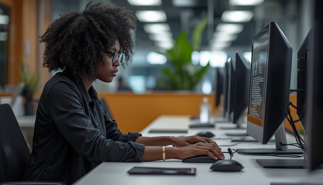 Man in a cap and glasses working at a wooden desk with documents and a laptop. The dimly lit room has a focused, thoughtful atmosphere.
