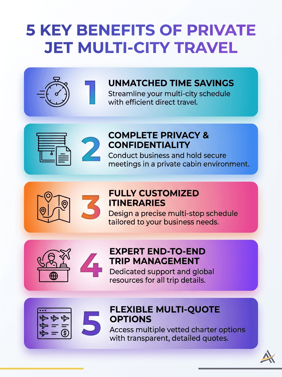 Best private jet charter options for multi-city business trips - 5 key benefits of private jet multi-city travel.