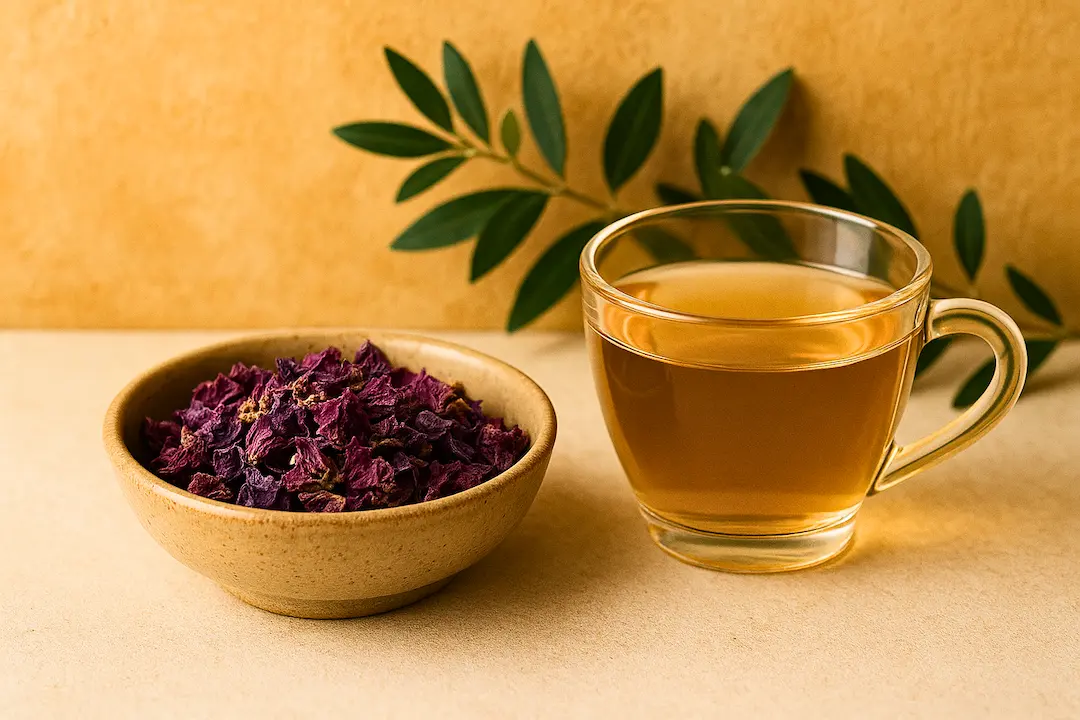 Getrocknete Kudzublueten und Tee Tasse