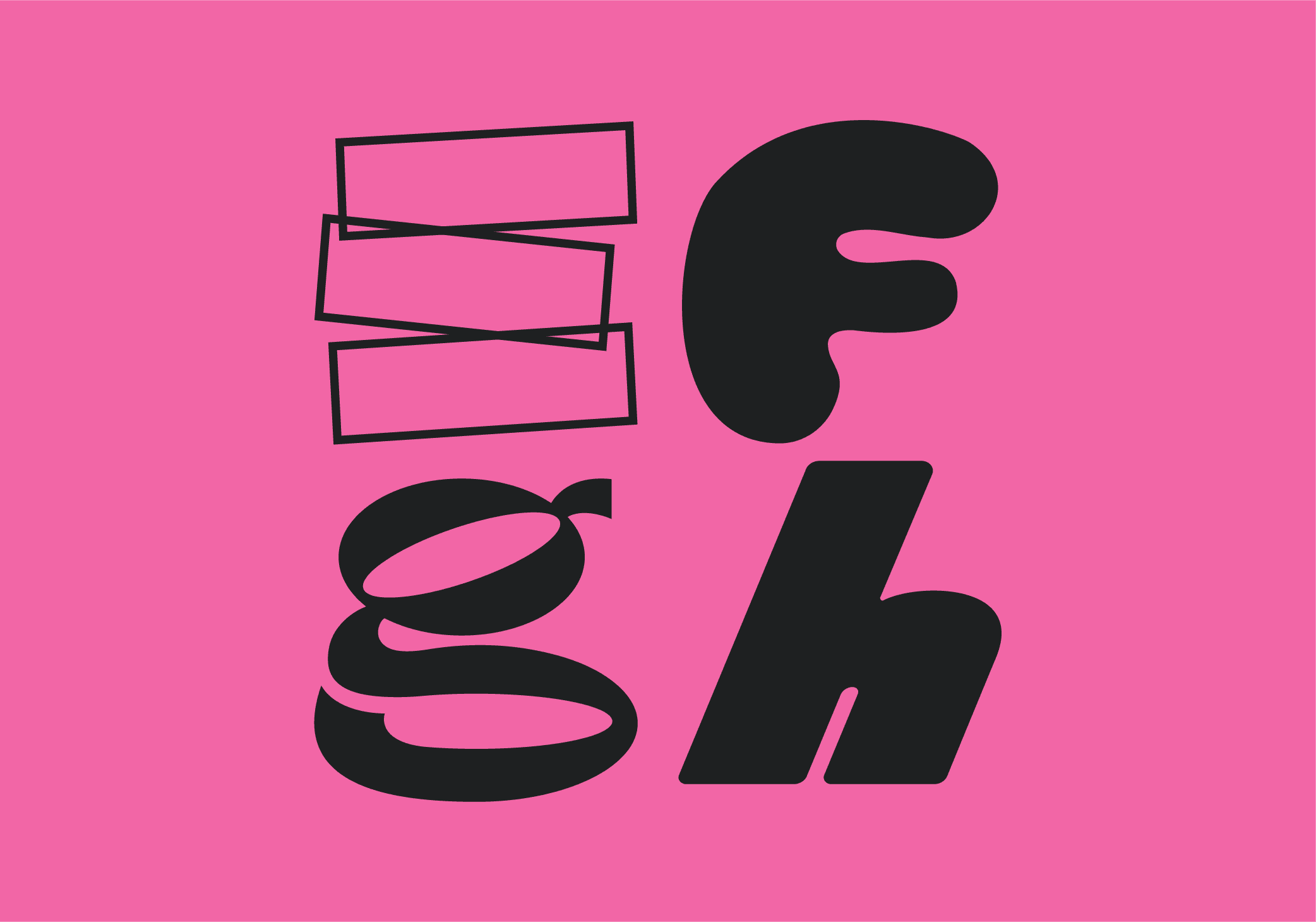 Experimental type on a coloured background showing the letters E F G H