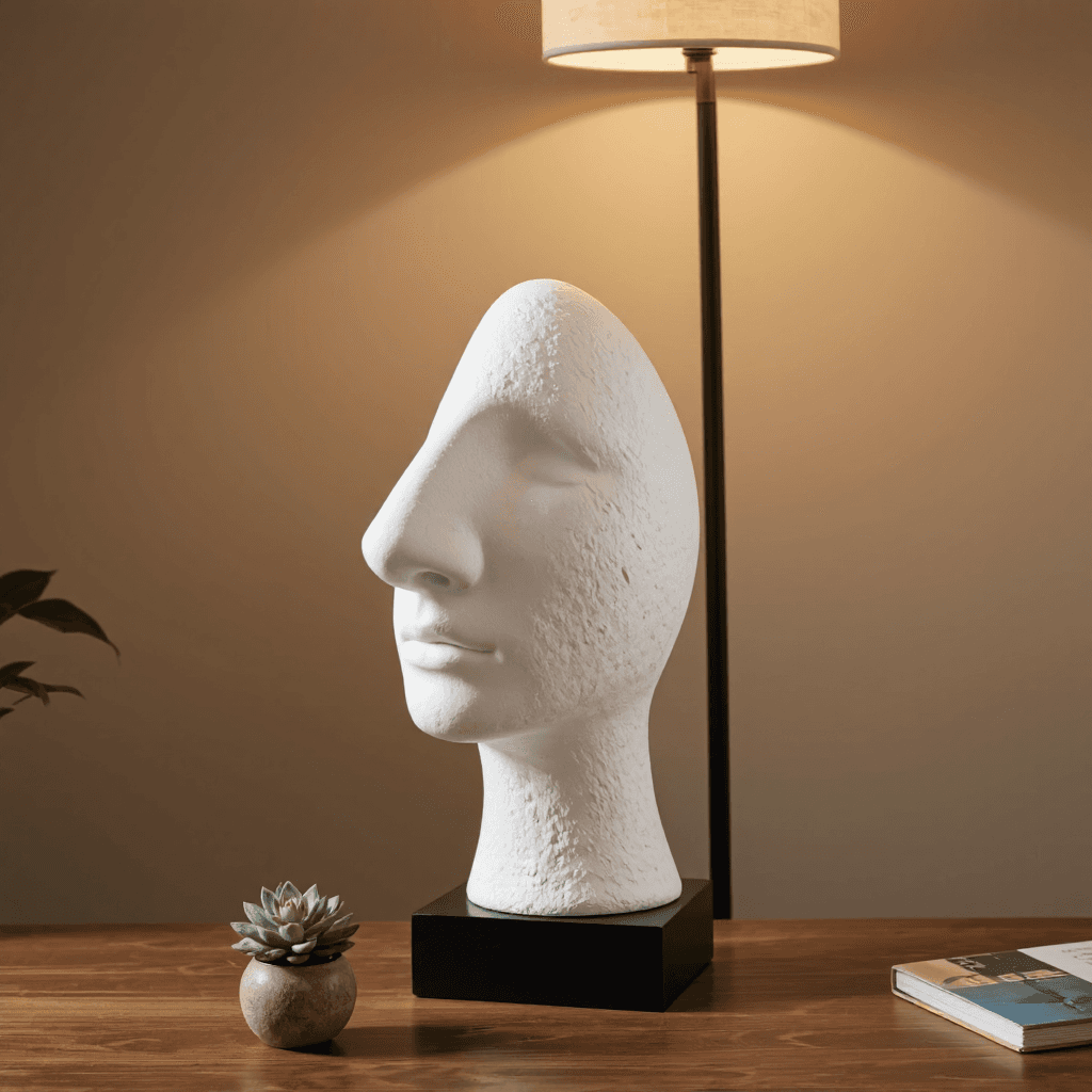 product photography of a decorative sculpture resembling a stylized nose, used for artistic display