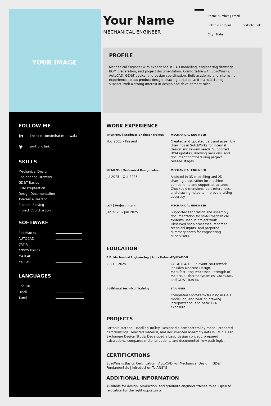 Mechanical engineer resume template