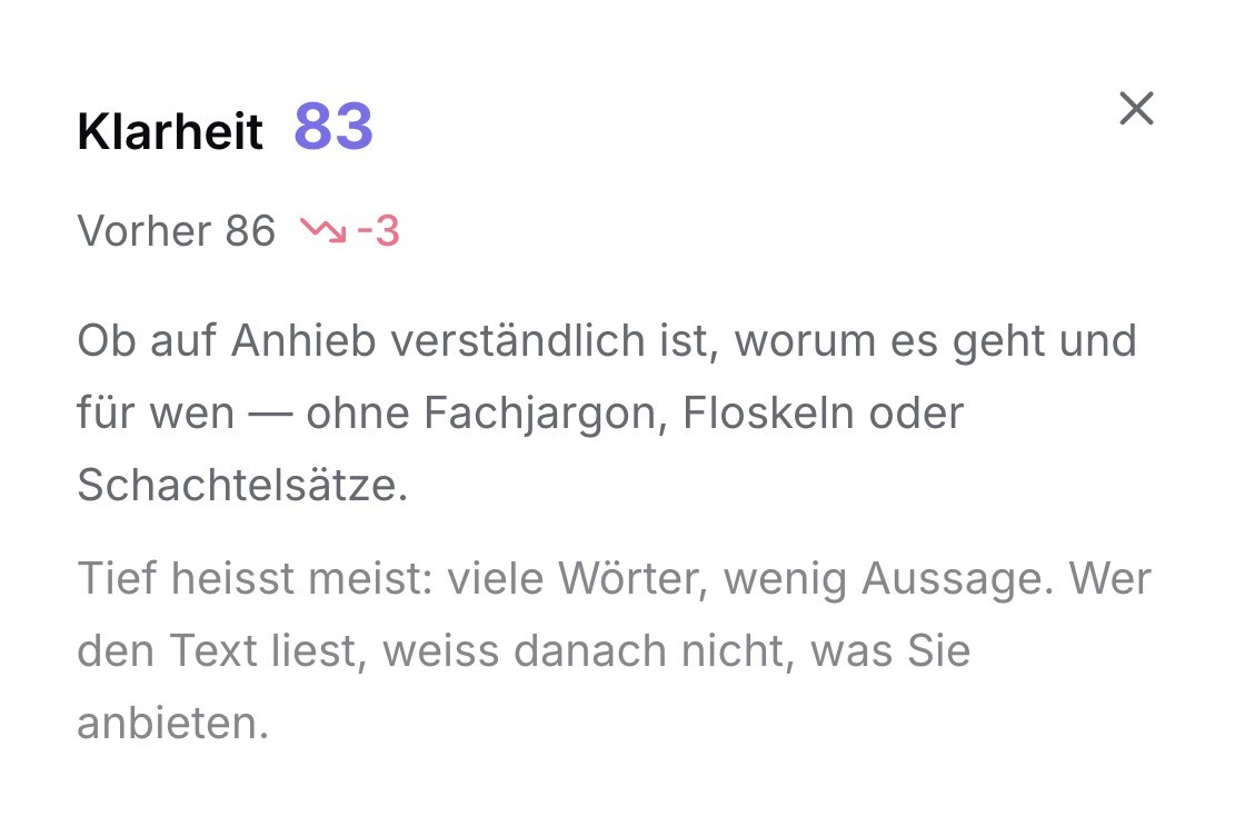 Erklärung zum Wert Klarheit mit Vergleich zum vorherigen Lauf