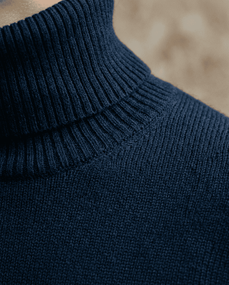 Burgundy Fine Roll-Neck — Deep Navy — detail