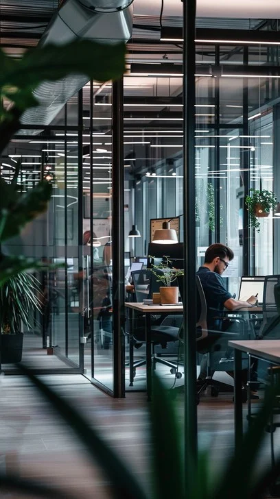 Modern office workspace with clean indoor air quality monitoring — Alvea Environnement Montreal