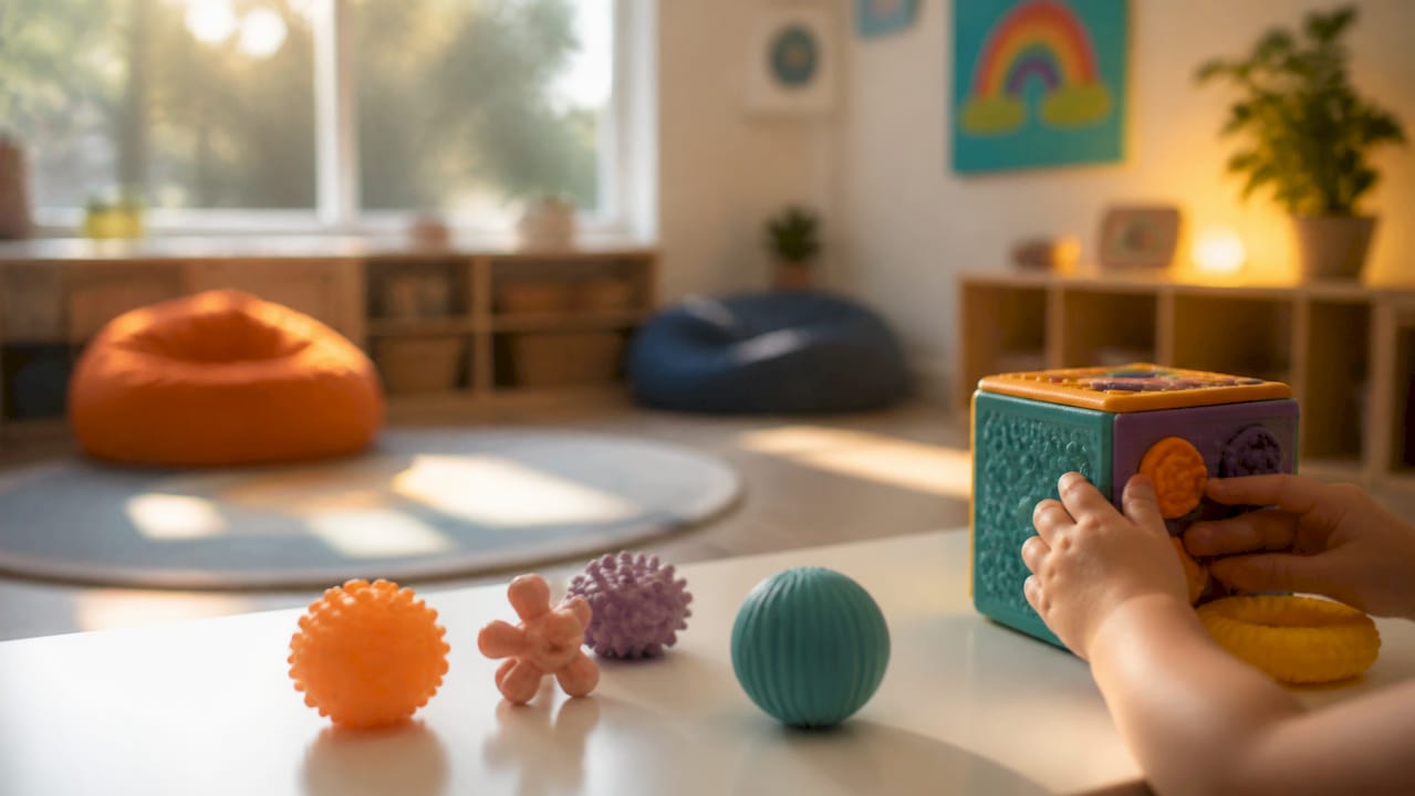 Child engaging with sensory play toys