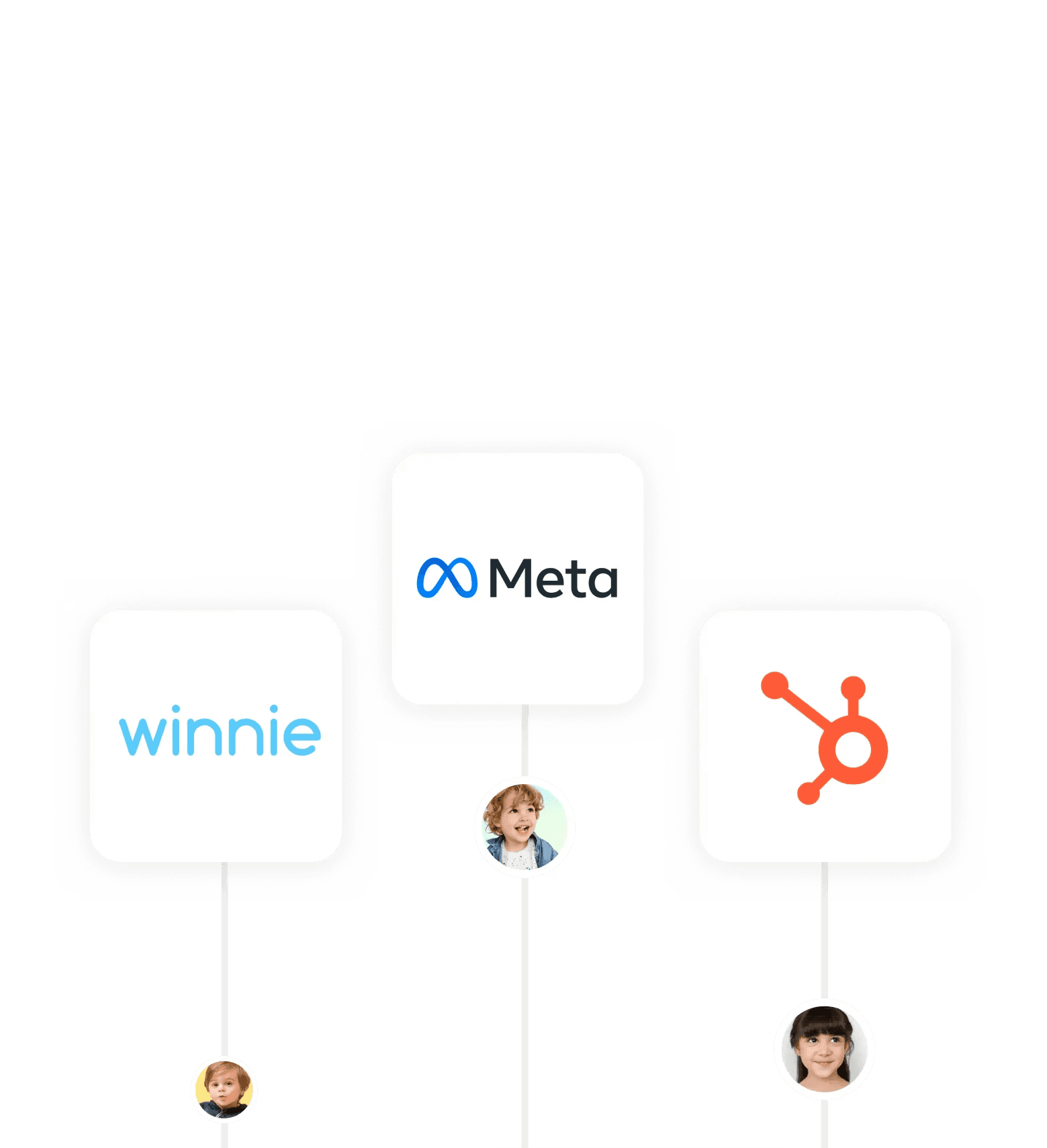 Three app icons with lines coming out of them with pictures of children on the lines