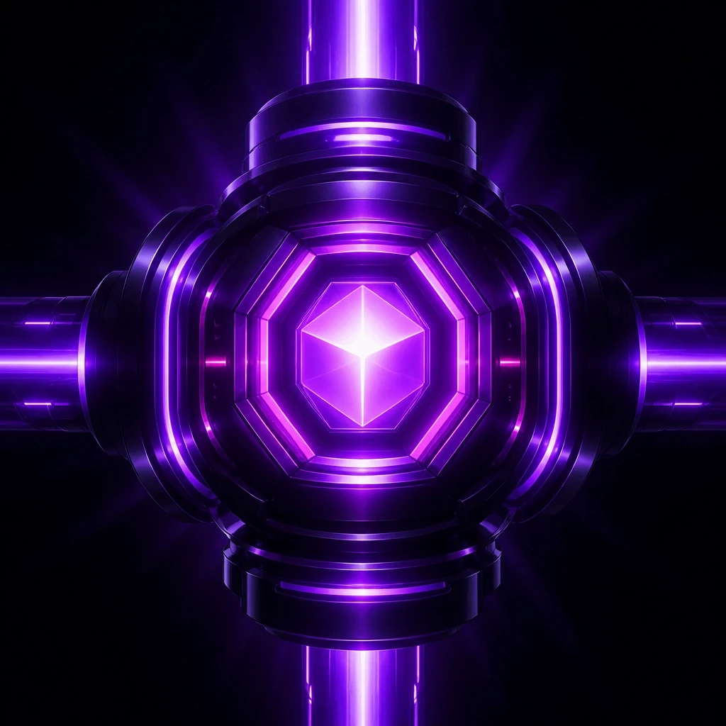 A stylized, futuristic engine core glowing with intense violet and magenta energy, symbolizing the technical power of Framer and Webflow platforms.
