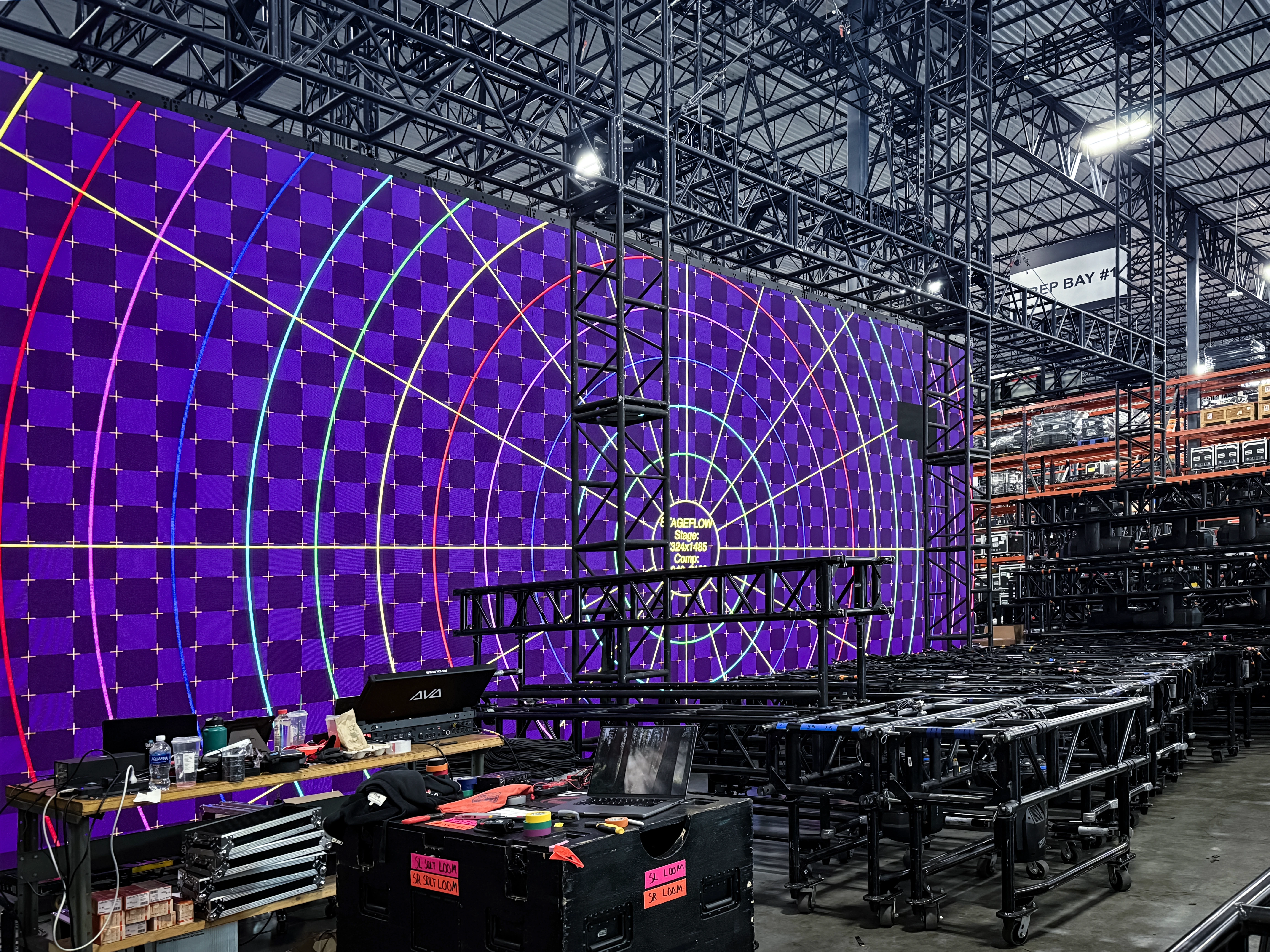 Nashville warehouse storing lighting and rigging equipment for UpLight Technologies productions