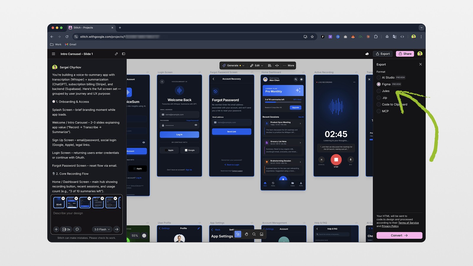 Export to Figma from Stitch