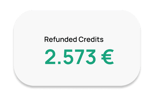 A box showing that 2.575€ were refunded in credits,