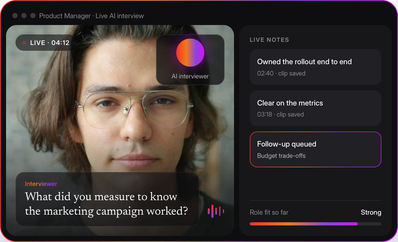 Live AI interview: Product Manager first round with interviewer notes