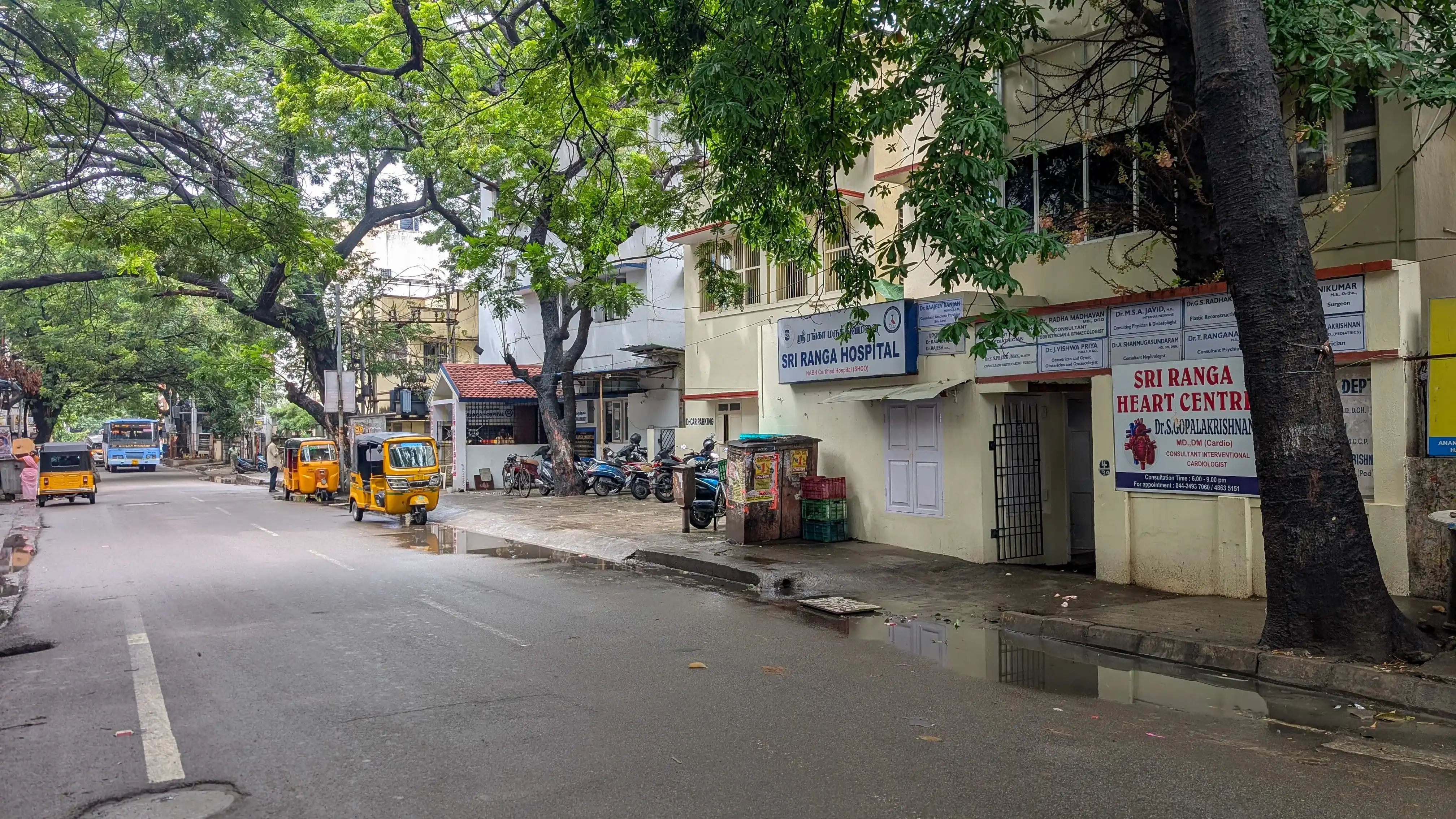 This is street view of Sri Ranga hospital from St. Mary's Road in Mandaveli towards mylapore