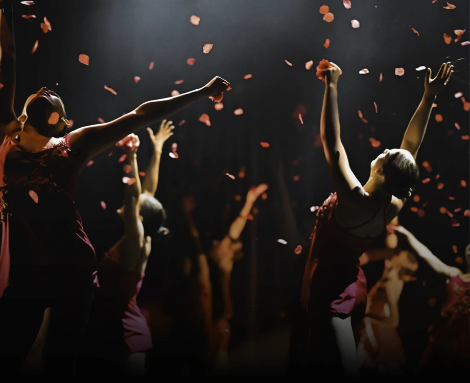 Senior Lyrical students on stage in a sea of flower petals during the HDF Annual Concert