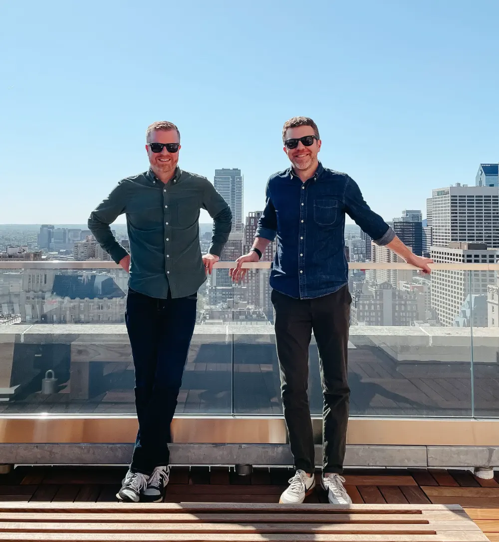 Chris Reif and Dan Hughes atop 123 S Broad St, Philadelphia PA